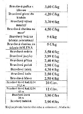Cenník Zabíjačka 2025/2026
